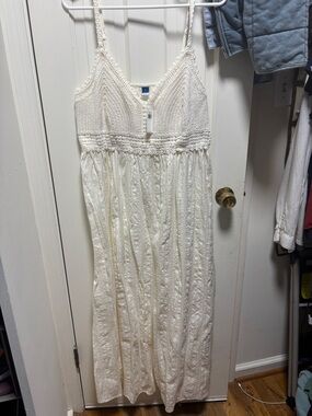 Old Navy Cream Crochet Maxi Dress with Spaghetti Straps